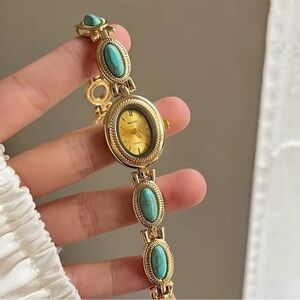 Vintage Blue Turquoise Oval Bracelet Watch